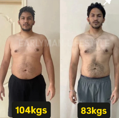 Client transformation — Client C, 104 to 83 kg, 6 months